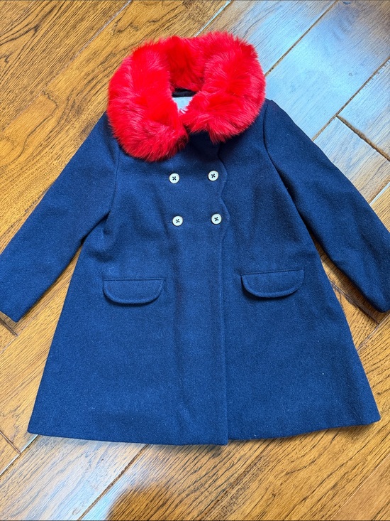Janie and Jack Other - Janie and Jack Navy Pea Coat with Red Faux Fur Collar